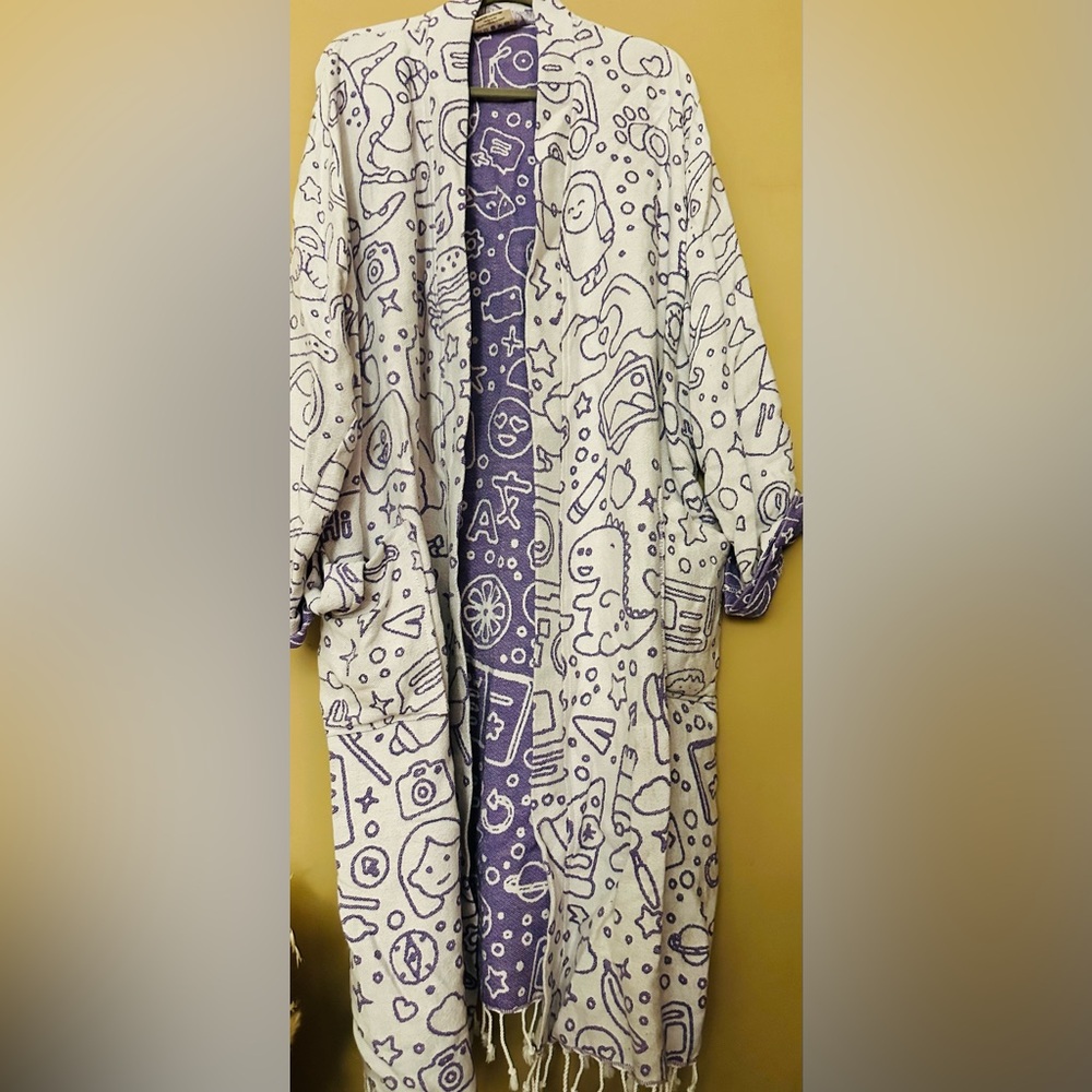 Bathrobe / Fun patterned double sided Organic Cotton Robe, L/XL